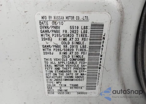 2011 Infiniti Fx35 z USA, uszkodzony, nr VIN JN8AS1MW4BM140507